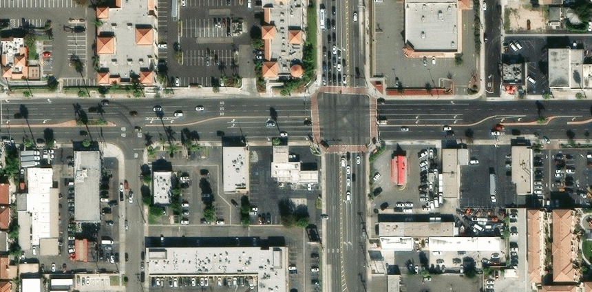 Aerial view of the Westminster project area at 6982 Westminster Boulevard